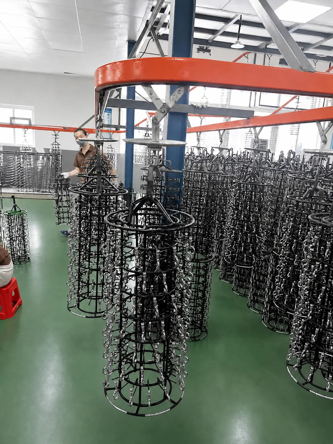 Plating racks entering an automated production line