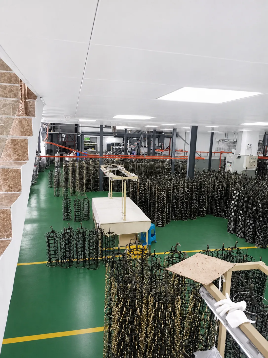 Plating racks organised in the production area